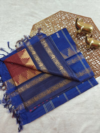 Chinnalampattu Border - Deep Brick Red with Blue