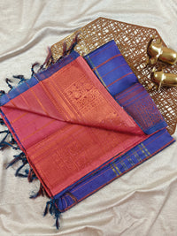 Chinnalampattu Border - Peachish Pink with Blue