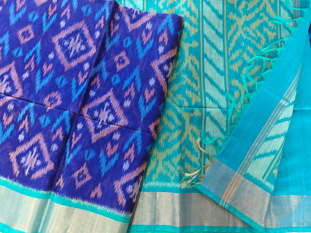 Blue with Blue Pochampally Ikkat Silk Cotton (SICO Pattu)