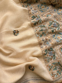 Linen Tissue with Embroidery Work - Tussar Shade with Blue