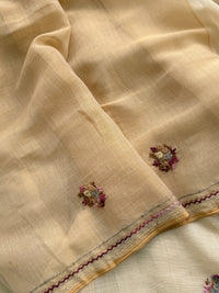 Linen Tissue with Embroidery Work - Tussar Shade with Pink