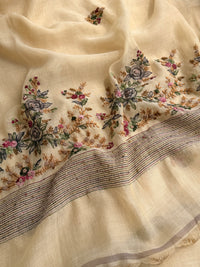 Linen Tissue with Embroidery  Work - Tussar Shade with