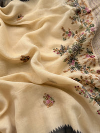 Linen Tissue with Embroidery  Work - Tussar Shade with