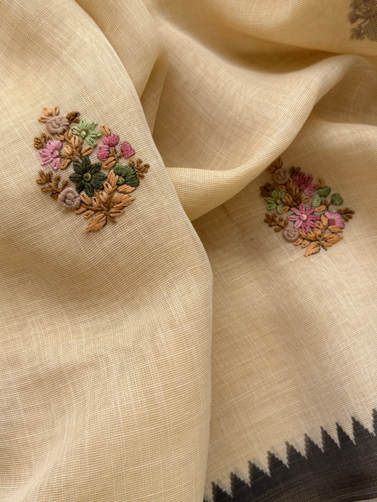 Linen Tissue with Embroidery  Work - Tussar Shade with