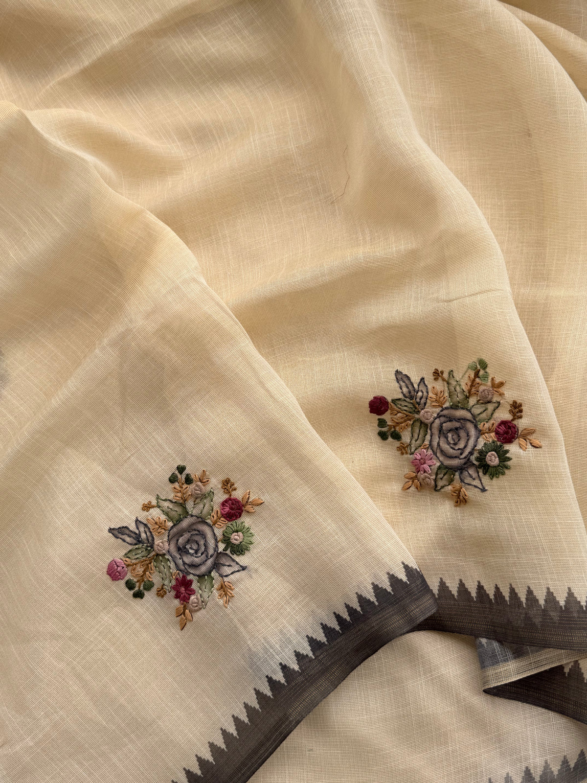 Linen Tissue with Embroidery  Work - Tussar Shade with