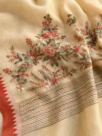 Linen Tissue with Embroidery  Work - Tussar Shade with Dark Orange