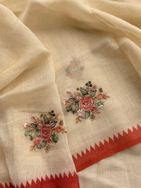 Linen Tissue with Embroidery  Work - Tussar Shade with Dark Orange