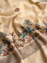 Linen Tissue with Embroidery  Work - Tussar Shade with Blue