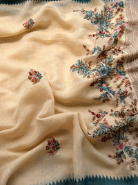 Linen Tissue with Embroidery  Work - Tussar Shade with Blue