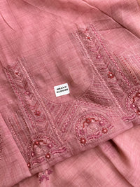Linen Tissue with Embroidery  Work - Pink