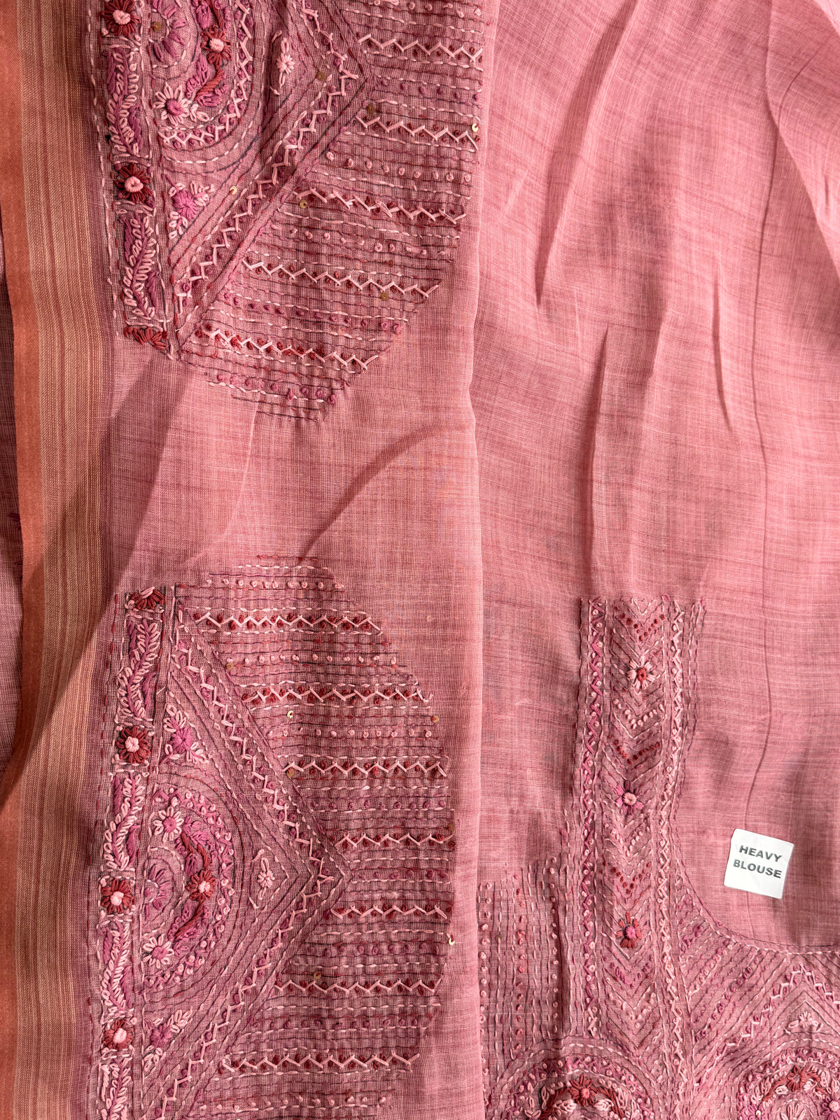 Linen Tissue with Embroidery  Work - Pink