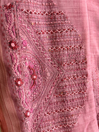 Linen Tissue with Embroidery  Work - Pink