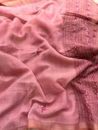 Linen Tissue with Embroidery  Work - Pink