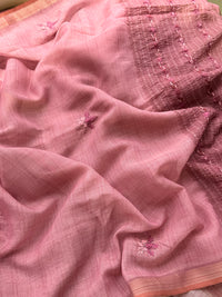 Linen Tissue with Embroidery  Work - Pink