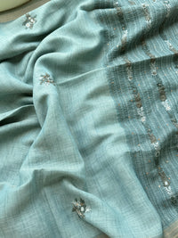Linen Tissue with Embroidery  Work - Blue