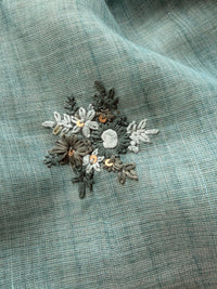 Linen Tissue with Embroidery  Work - Blue