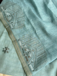 Linen Tissue with Embroidery  Work - Blue