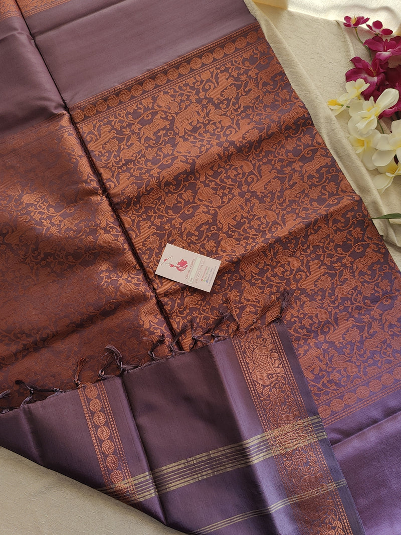 Monochrome Dark Brown Vanasingaram Pattern Chinnalampattu Border Saree