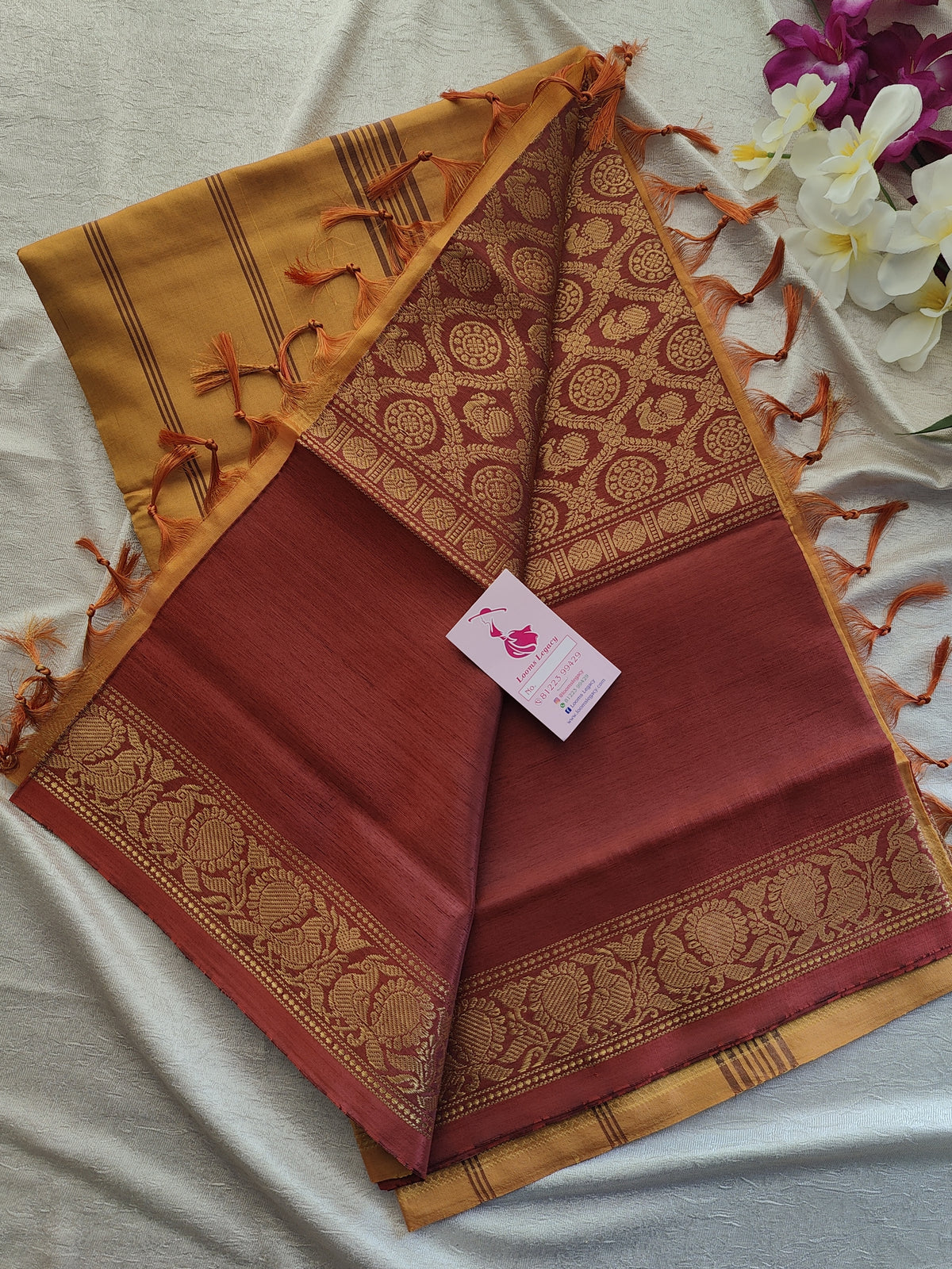 Dark Marron with Yellow Vanasingaram Pattern Chinnalampattu Border Saree