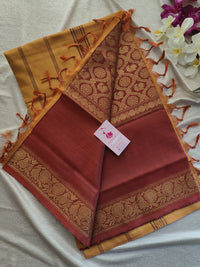 Dark Marron with Yellow Vanasingaram Pattern Chinnalampattu Border Saree