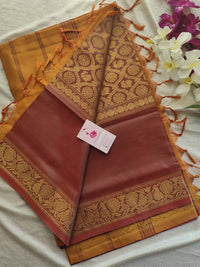 Maroon with Mustard Orange Vanasingaram Pattern Chinnalampattu Border Saree