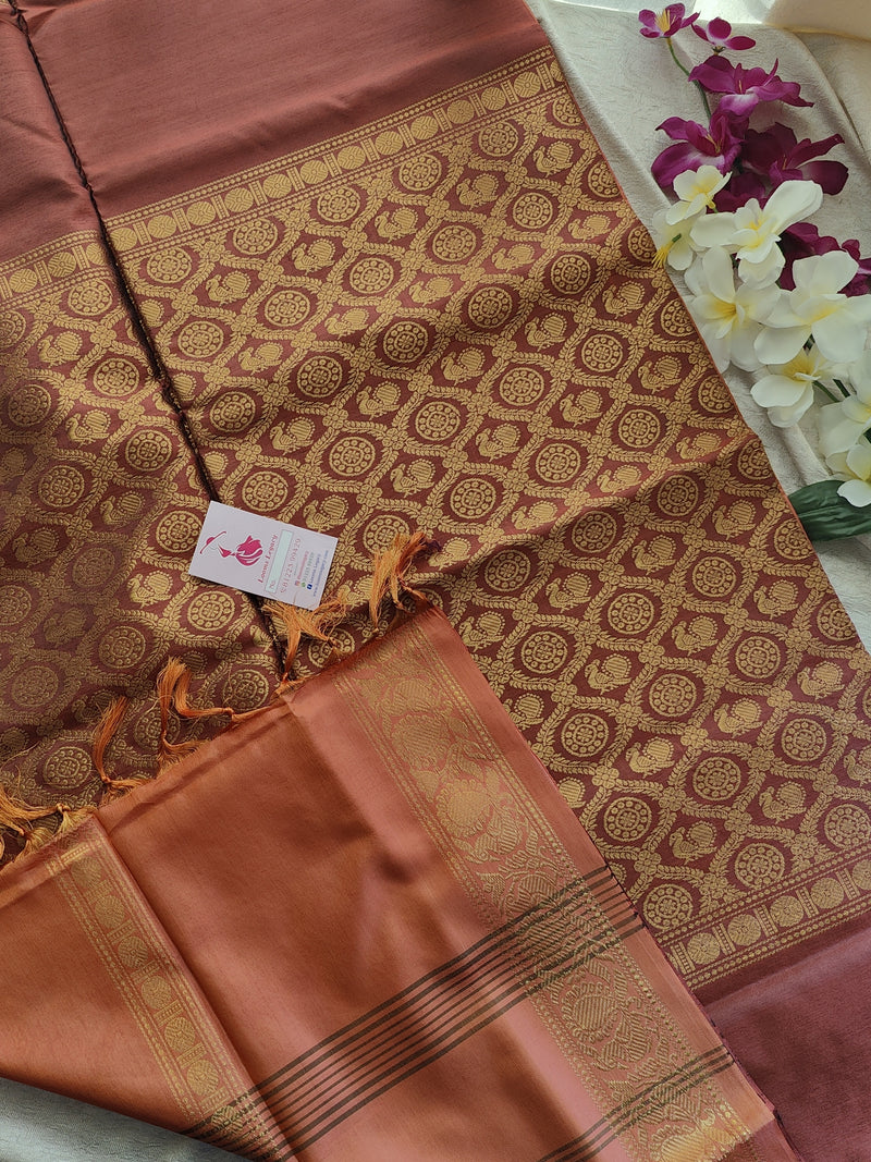 Maroon with Dark Peach Vanasingram Pattern Chinnalampattu Border Saree