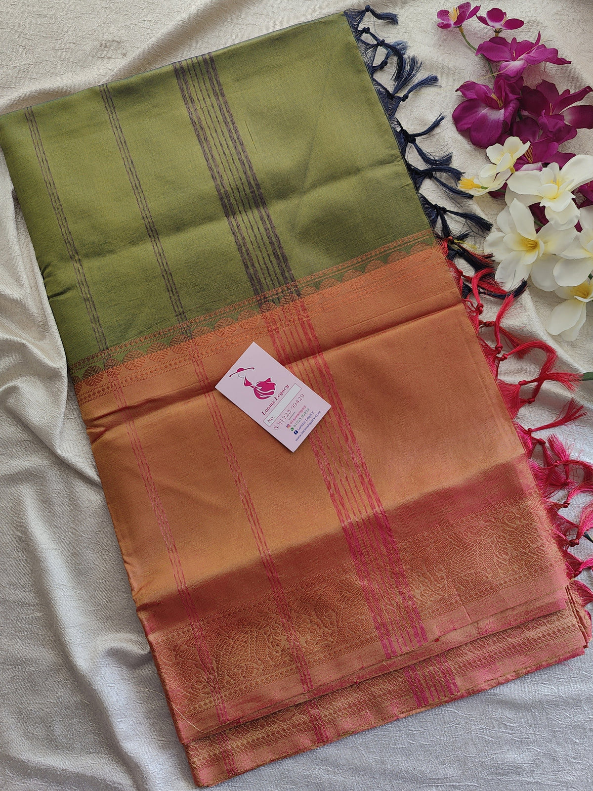 Green with Yellowish Pink Vanasingram Pattern Chinnalampattu Border Saree