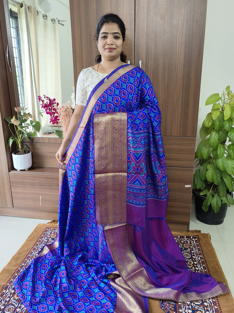 Soft Patola Saree with Kanjivaram Zari Woven Border - Blue