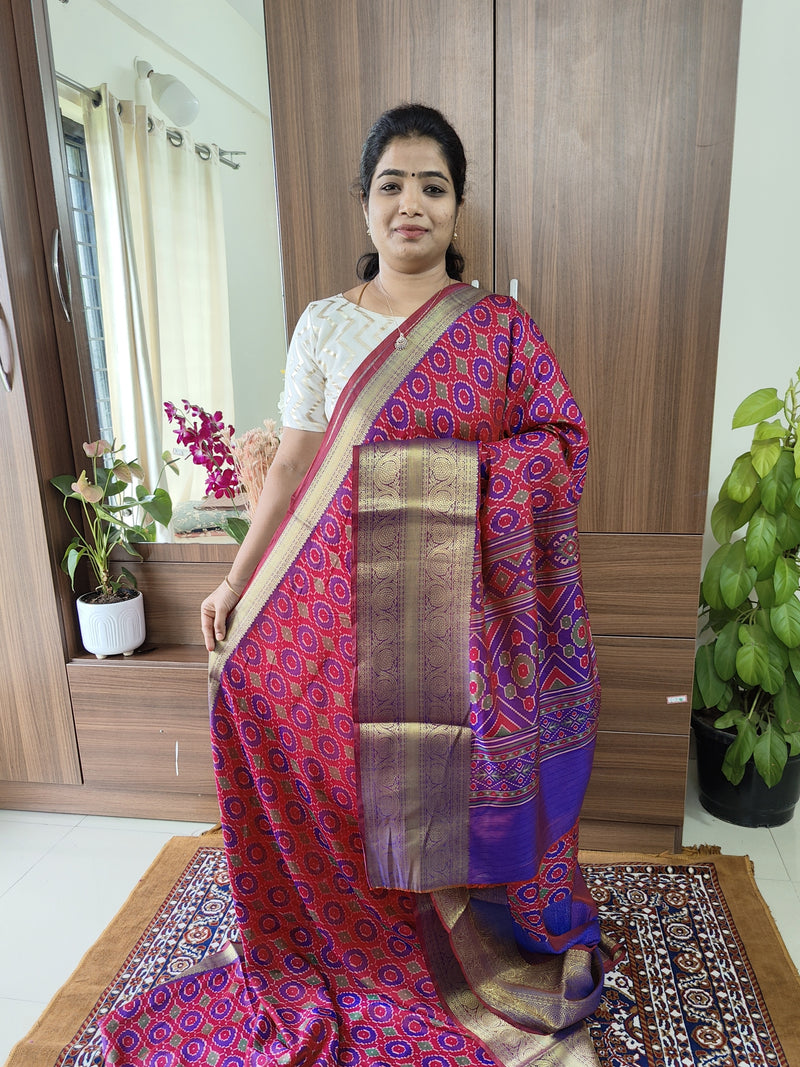 Soft Patola Saree with Kanjivaram Zari Woven Border - Pink