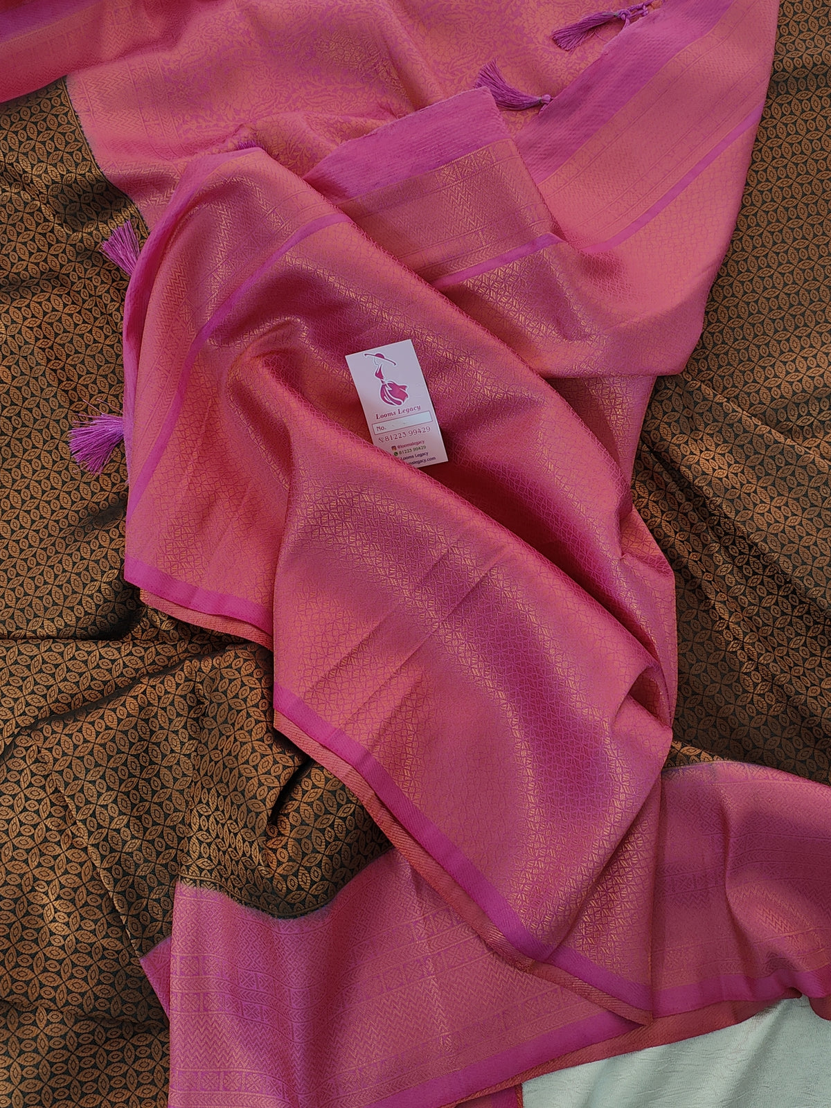 Bottle Green with Pink Copper Zari Weave Soft Silk Saree