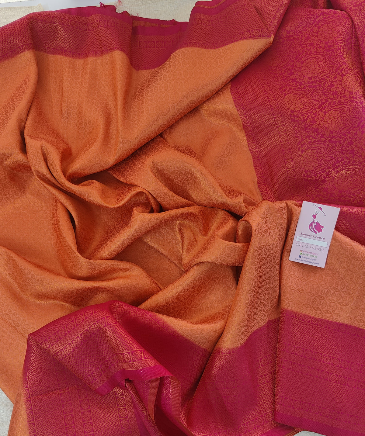 Peach with Pink Copper Zari Weave Soft Silk Saree