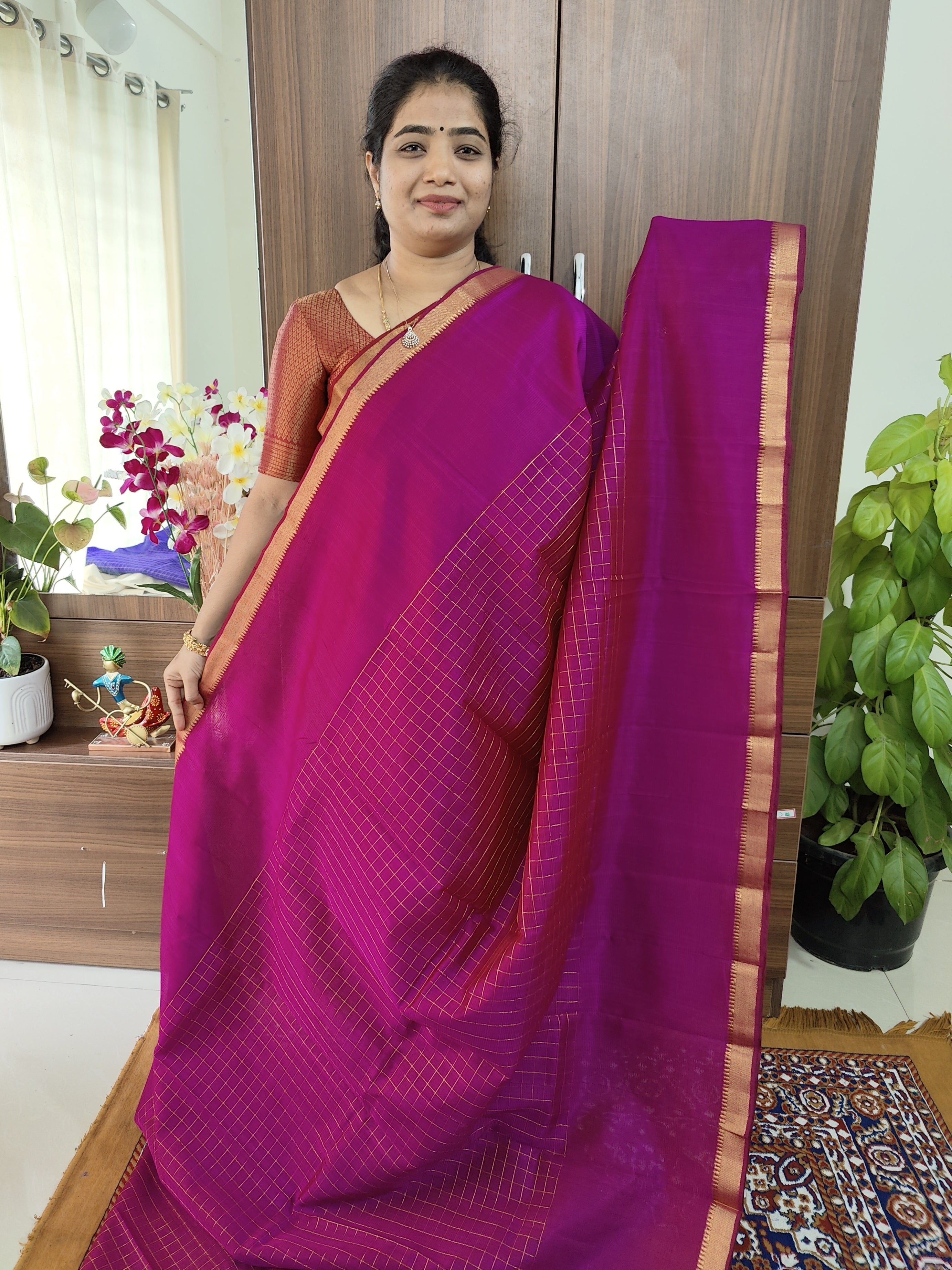 Purple Mangalagiri Silk Saree - Mirra Clothing