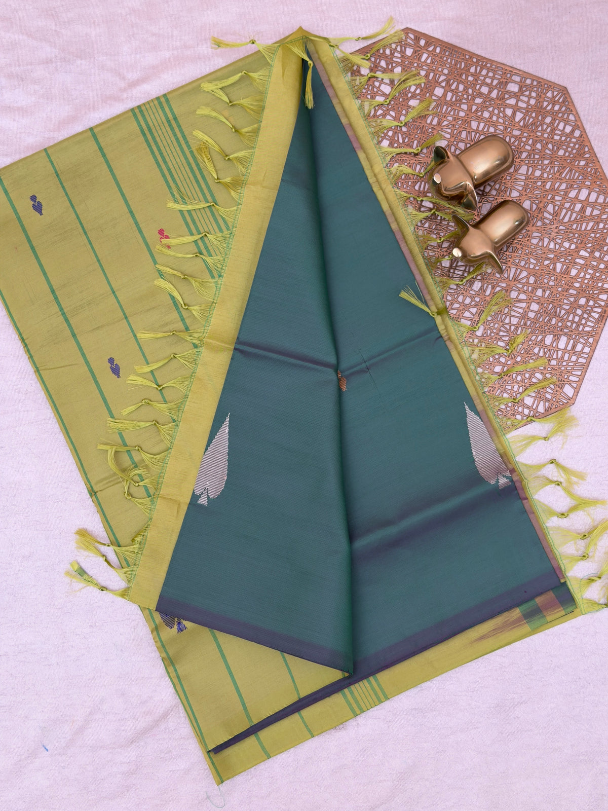 Chinnalampattu Saree - Dark Green with Green