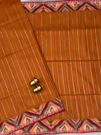 Soft Semi Tussar Sarees with Digital Prints - Honey Brown with Maroon