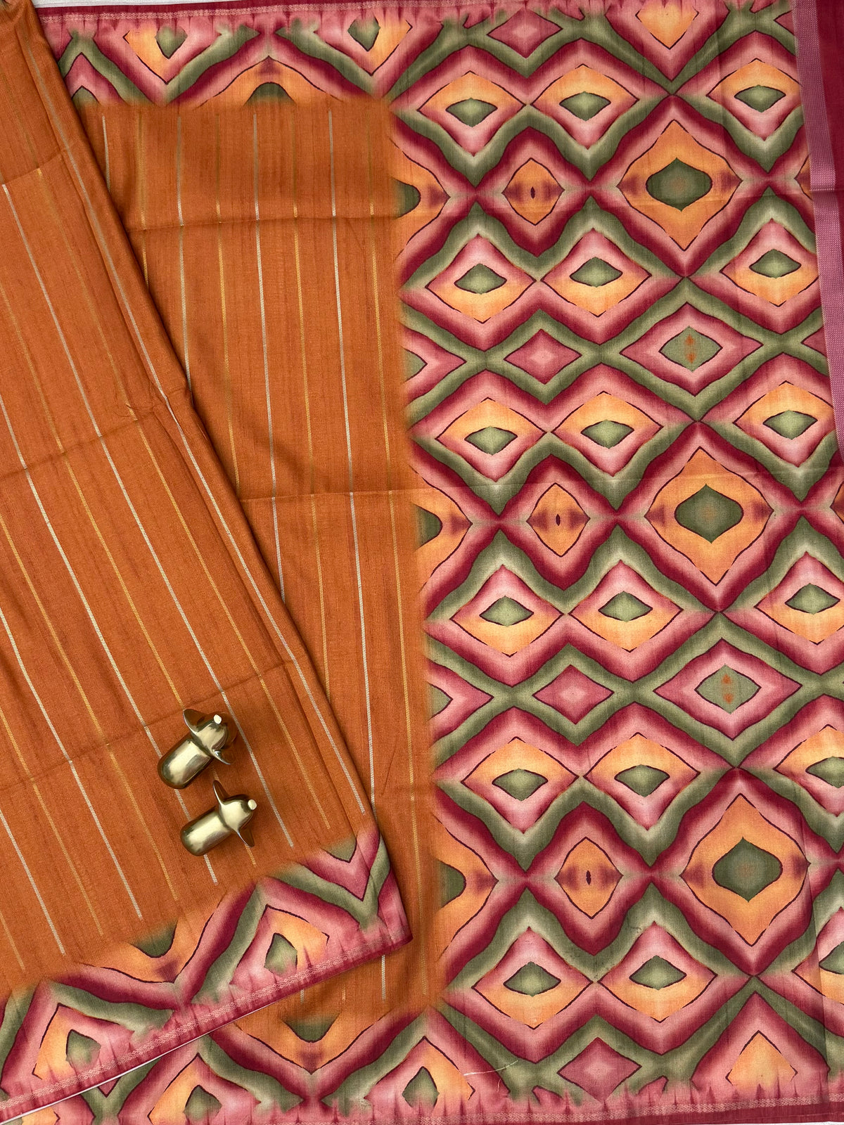 Soft Semi Tussar Sarees with Digital Prints - Honey Brown with Maroon