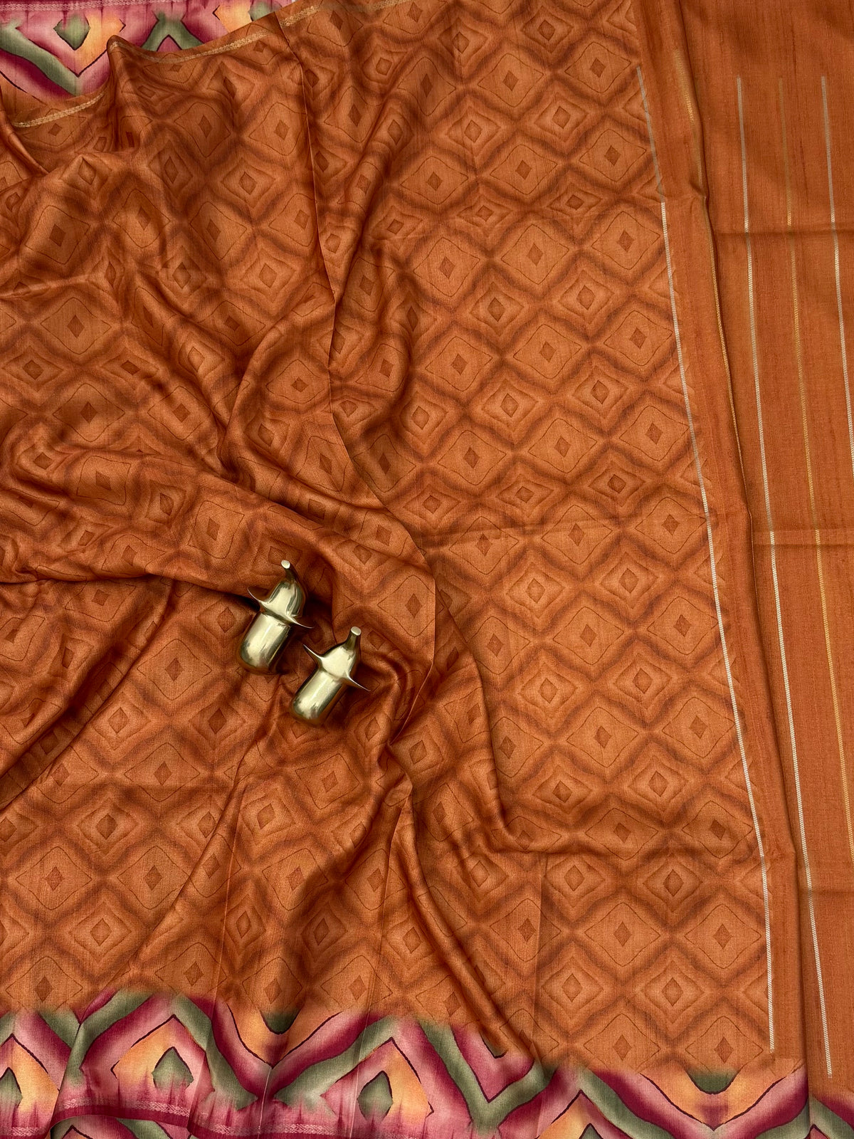 Soft Semi Tussar Sarees with Digital Prints - Honey Brown with Maroon
