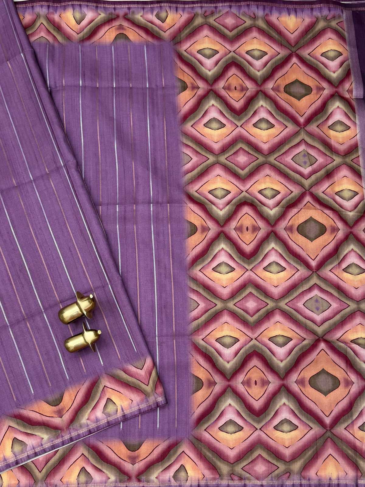 Soft Semi Tussar Sarees with Digital Prints - Lavender with Purple