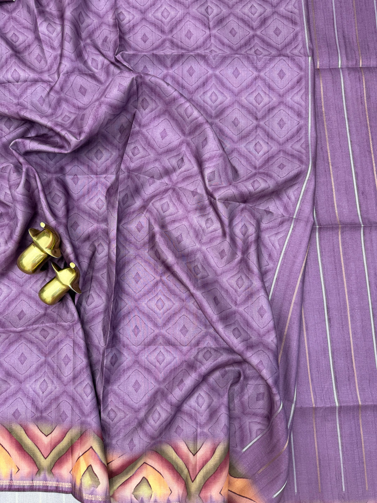 Soft Semi Tussar Sarees with Digital Prints - Lavender with Purple