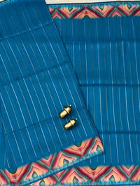 Soft Semi Tussar Sarees with Digital Prints - Blue with Peacock Blue