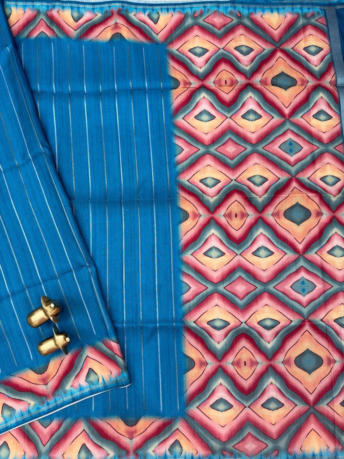 Soft Semi Tussar Sarees with Digital Prints - Blue with Peacock Blue