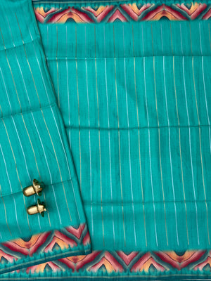 Soft Semi Tussar Sarees with Digital Prints - Sea Green with Dark Rama Green