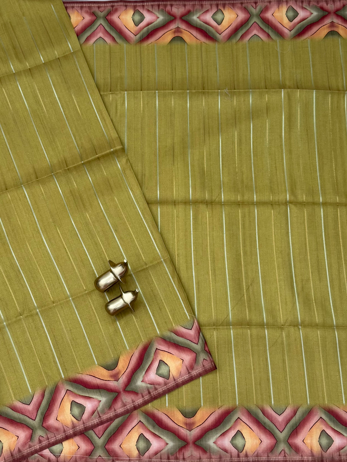 Soft Semi Tussar Sarees with Digital Prints - Mehndi Green with Brown