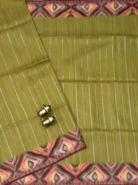 Soft Semi Tussar Sarees with Digital Prints - Mehndi Green with Brown