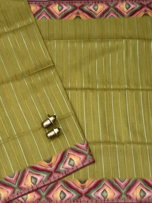 Soft Semi Tussar Sarees with Digital Prints - Mehndi Green with Brown