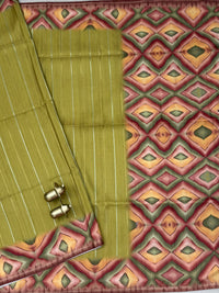 Soft Semi Tussar Sarees with Digital Prints - Mehndi Green with Brown