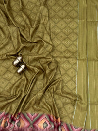 Soft Semi Tussar Sarees with Digital Prints - Mehndi Green with Brown