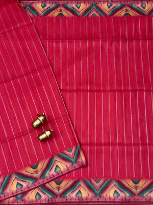 Soft Semi Tussar Sarees with Digital Prints -Reddish Pink with Maroon