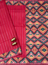 Soft Semi Tussar Sarees with Digital Prints -Reddish Pink with Maroon