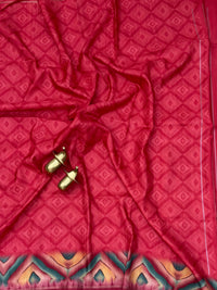 Soft Semi Tussar Sarees with Digital Prints -Reddish Pink with Maroon