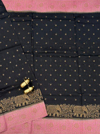 Jute Banarasi Silk Saree -  Black with Pink
